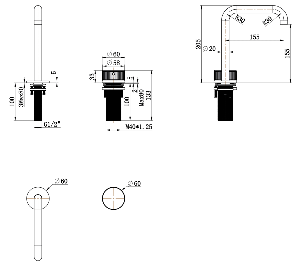 Mica Fluted Soft-Square Hob Basin Mixer Set Bella Vista