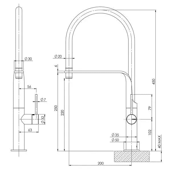 Vido Flexible Hose Sink Mixer Round Phoenix