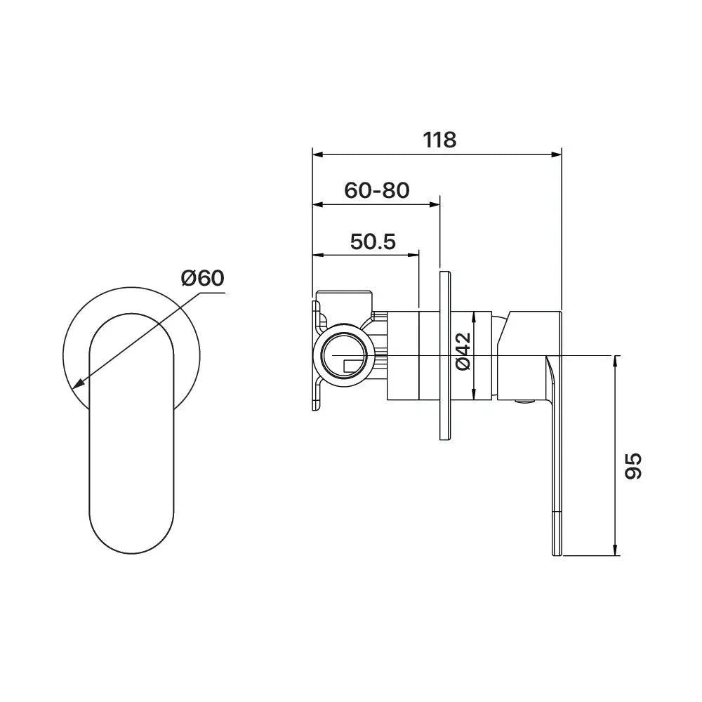 SAFFRON SHOWER MIXER (60MM BACKPLATE) LEAD FREE Brasshard