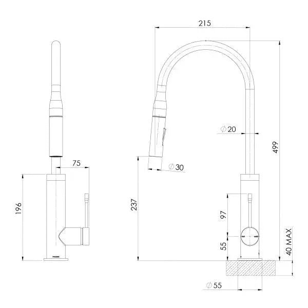 Deja Pull Out Sink Mixer 220mm Phoenix