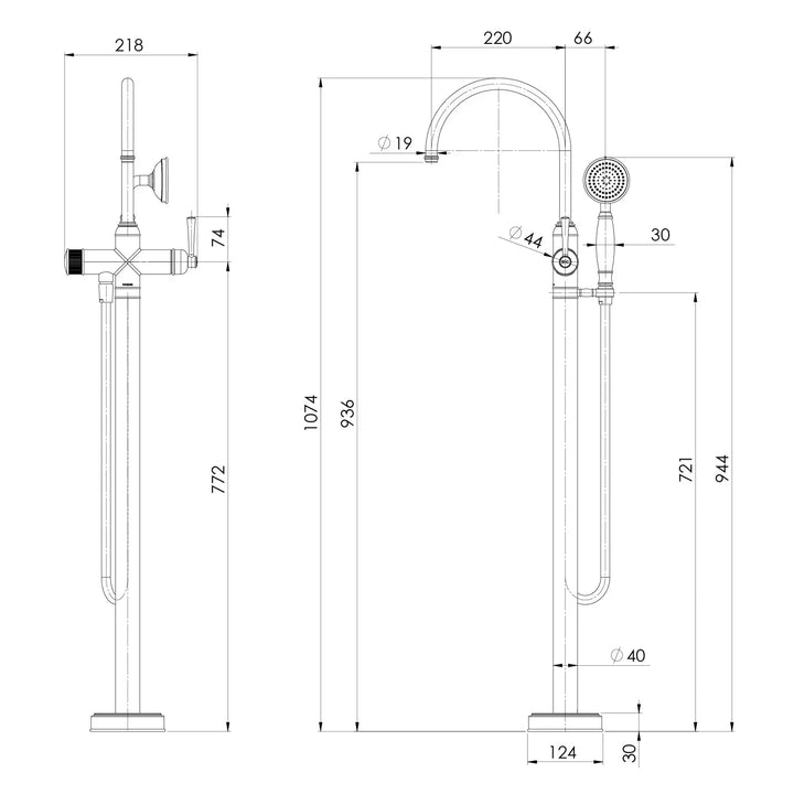 Cromford Floor Mounted Bath Mixer with Hand Shower Phoenix
