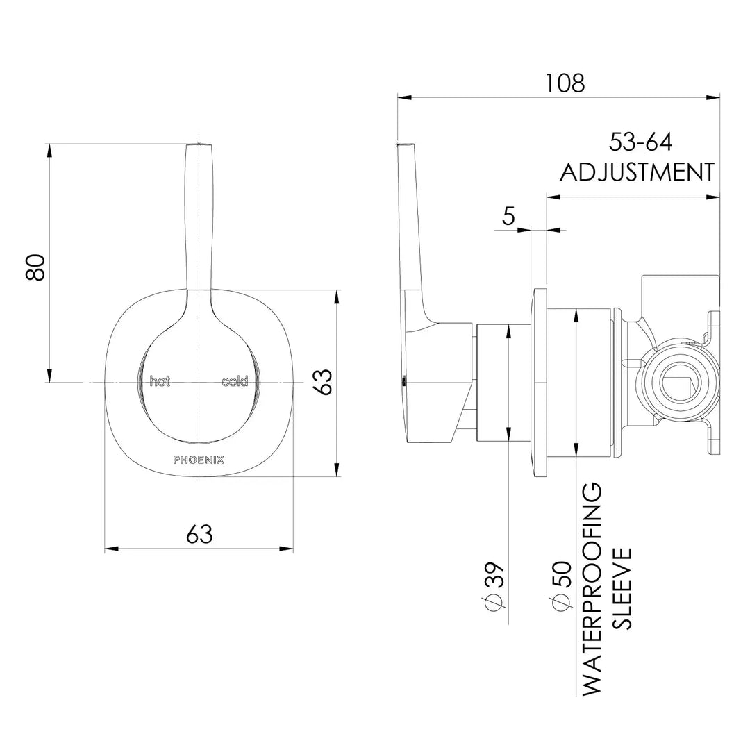 Vask SwitchMix Shower / Wall Mixer Pin Up (Complete Kit) Phoenix