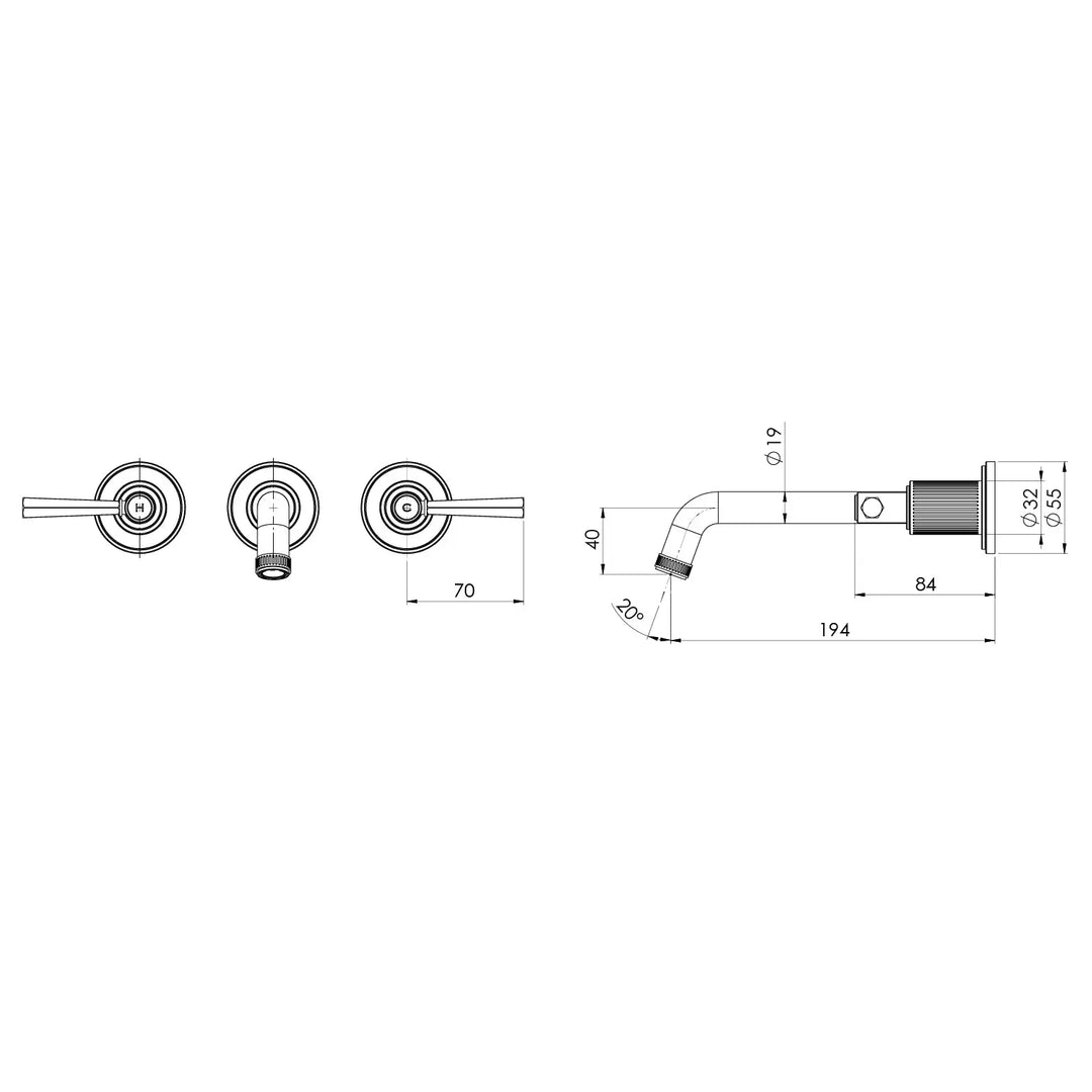 Wiltern Wall Basin / Bath Tap Set 190mm – Lead Free Phoenix