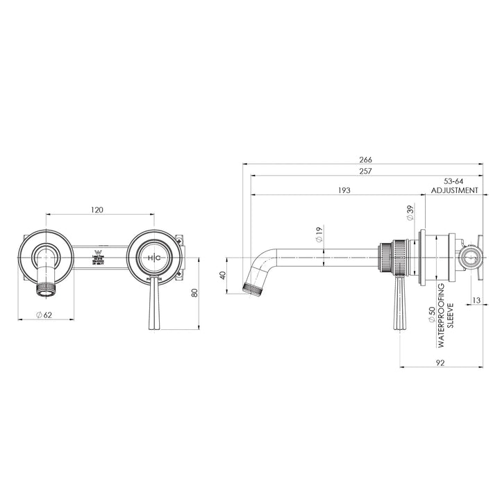 Wiltern SwitchMix Wall Basin / Bath Mixer Set 190mm (Complete Kit) – Lead Free Phoenix