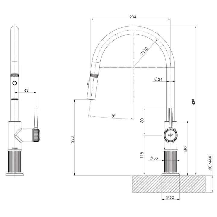 Wiltern Pull Out Sink Mixer 230mm – Lead Free Phoenix