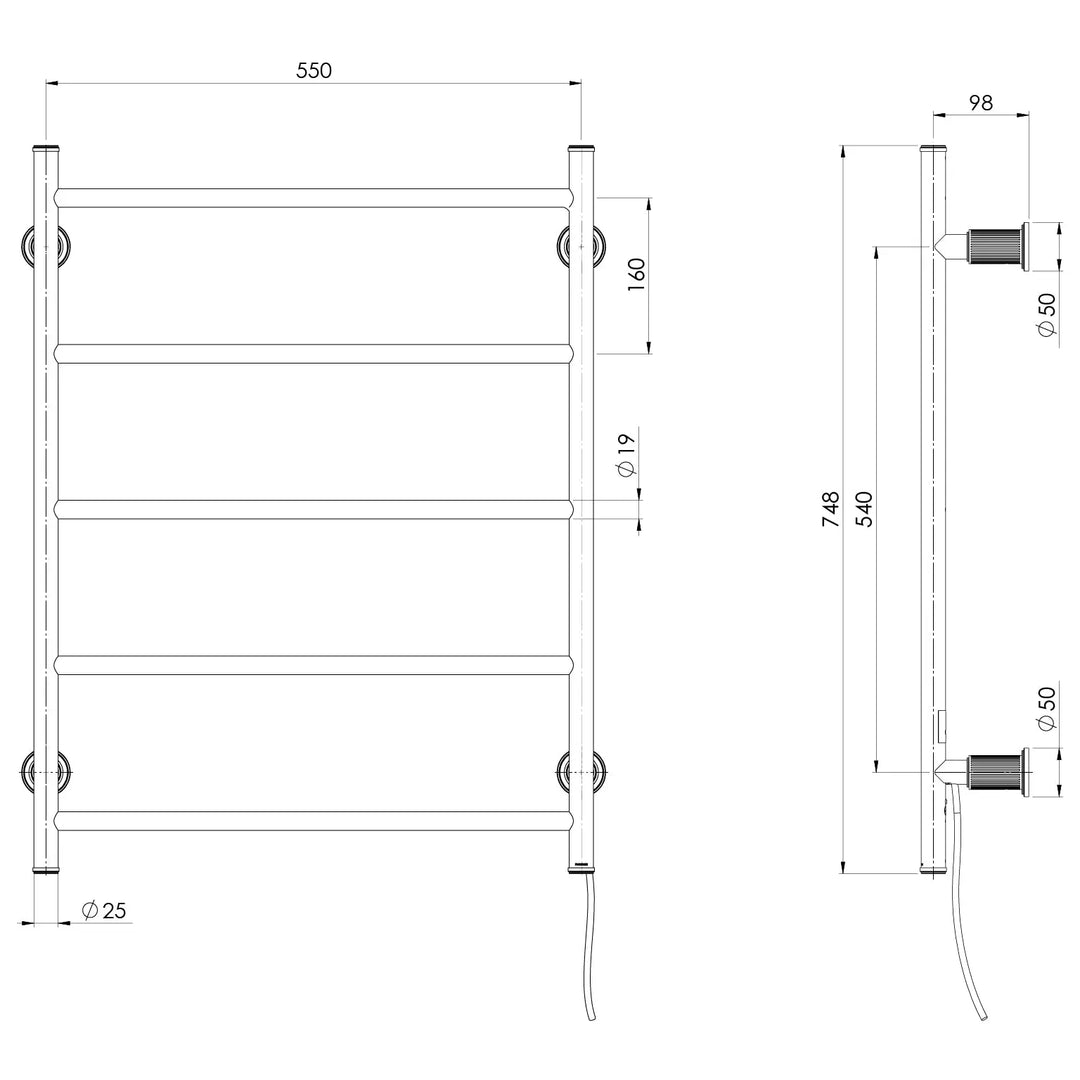 Wiltern Heated Towel Ladder 550mm x 750mm Phoenix