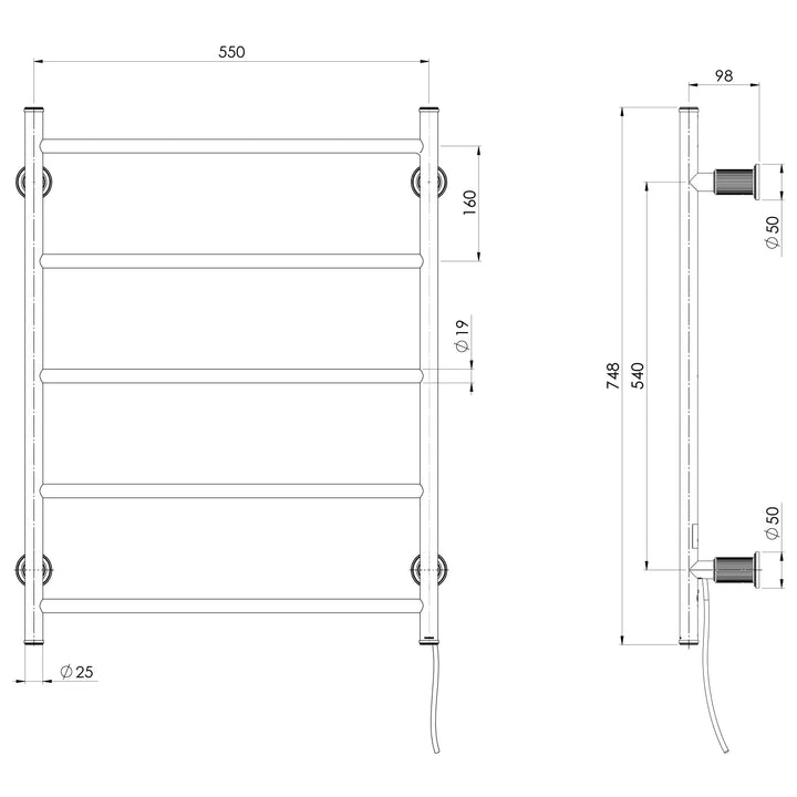 Wiltern Heated Towel Ladder 550mm x 750mm Phoenix