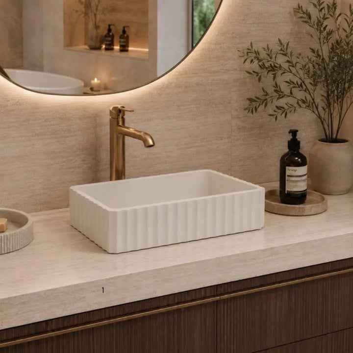 Briza Rectangle Above Counter Stone Basin - various finishes PIETRA BIANCA