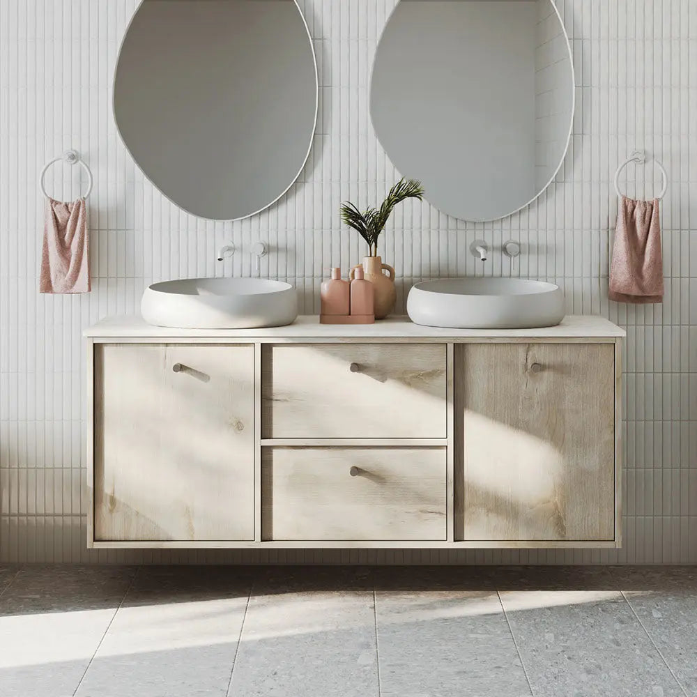 Kaya Basin/Bath Wall Mixer Set, Round Plates, 200mm Outlet Fienza