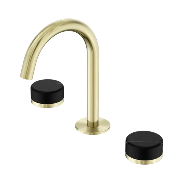 Serenity Basin Set Arc Spout Brushed Gold Trim Nero tapware