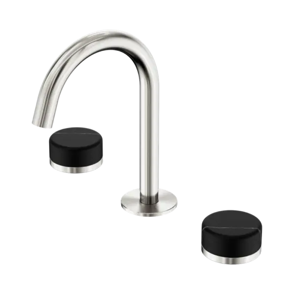 Serenity Basin Set Arc Spout Brushed Nickel Trim Nero tapware