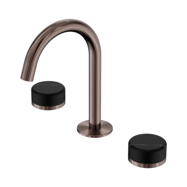 Serenity Basin Set Arc Spout Brushed Bronze Trim Nero tapware