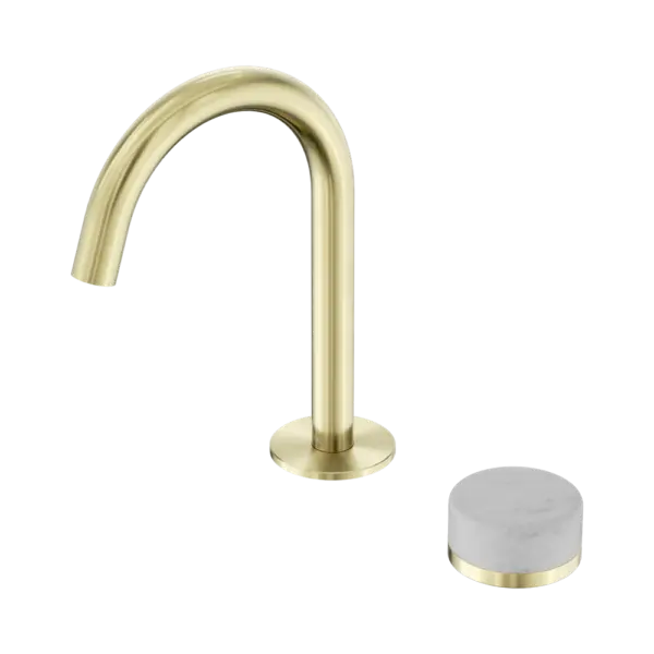 Serenity Progressive Basin Mixer Arc Spout Brushed Gold Trim Nero tapware