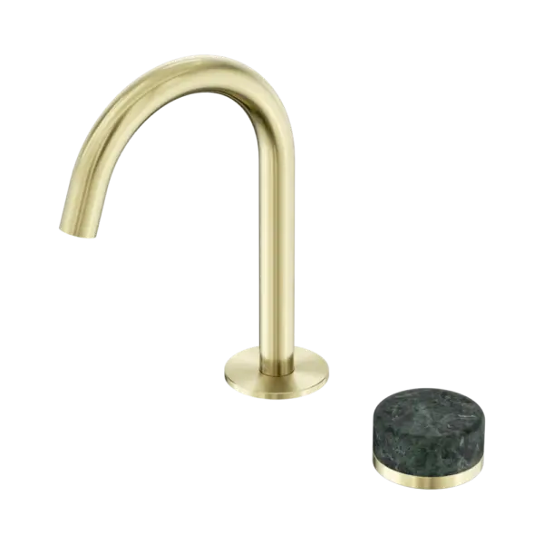Serenity Progressive Basin Mixer Arc Spout Brushed Gold Trim Nero tapware
