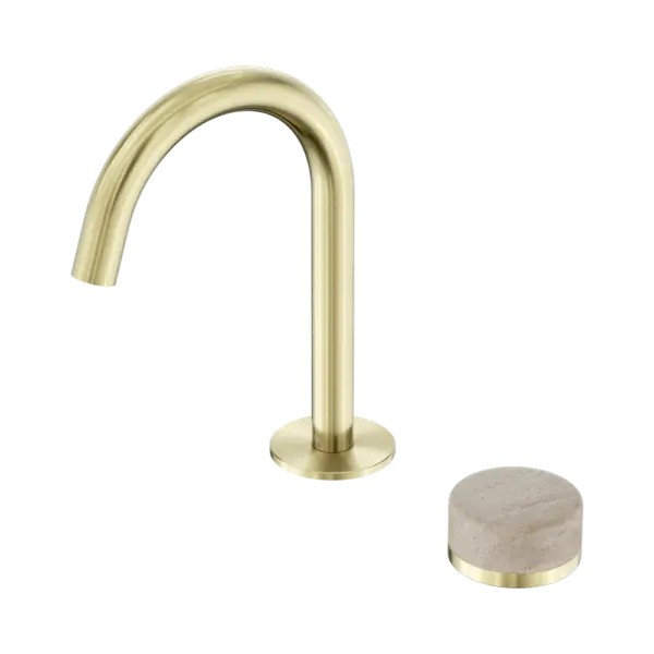 Serenity Progressive Basin Mixer Arc Spout Brushed Gold Trim Nero tapware