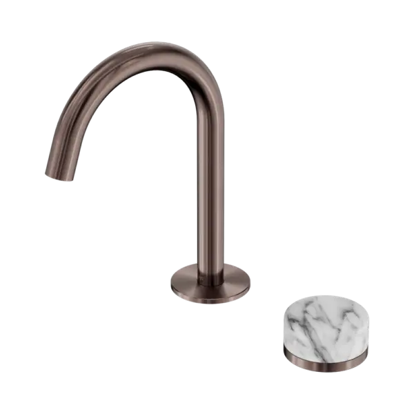 Serenity Progressive Basin Mixer Arc Spout Brushed Bronze Trim Nero tapware