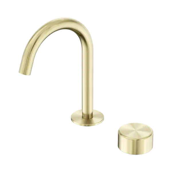 Serenity Progressive Basin Mixer Arc Spout Brushed Gold Trim Nero tapware