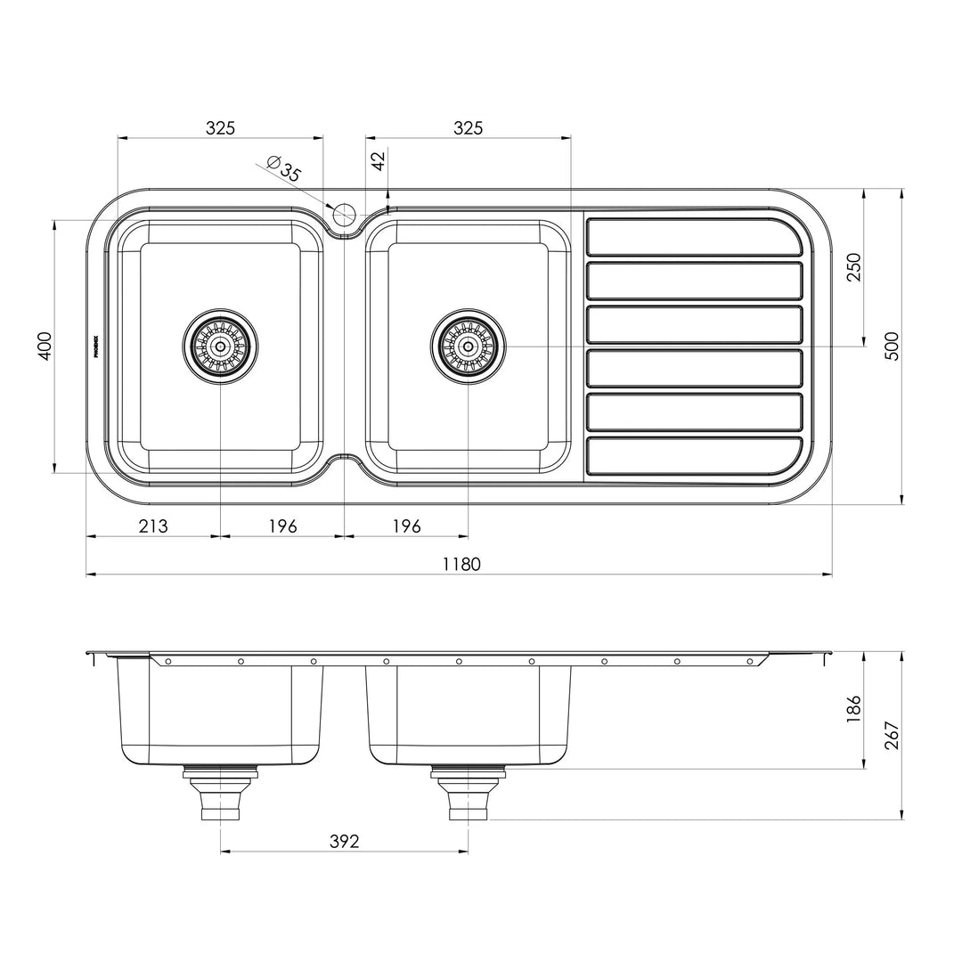 1000 Series Double Sink with Drainer Phoenix