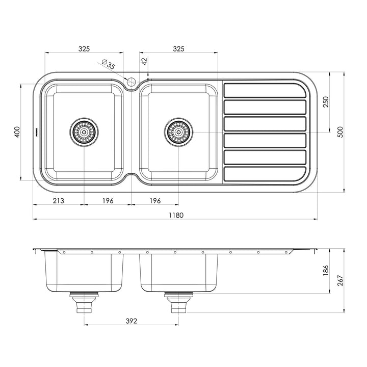 1000 Series Double Sink with Drainer Phoenix