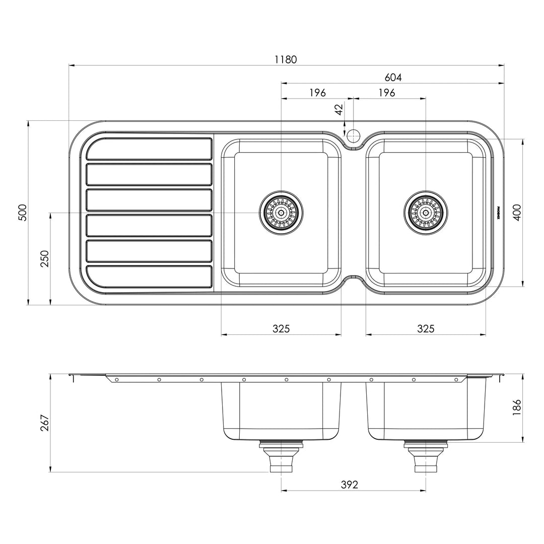 1000 Series Double Sink with Drainer Phoenix