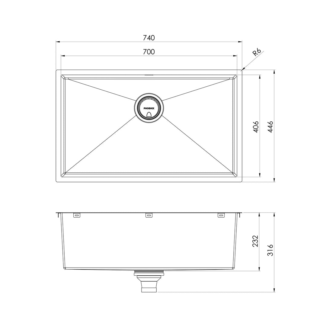 4000 Series Extra Large Single Bowl Sink 700mm Phoenix