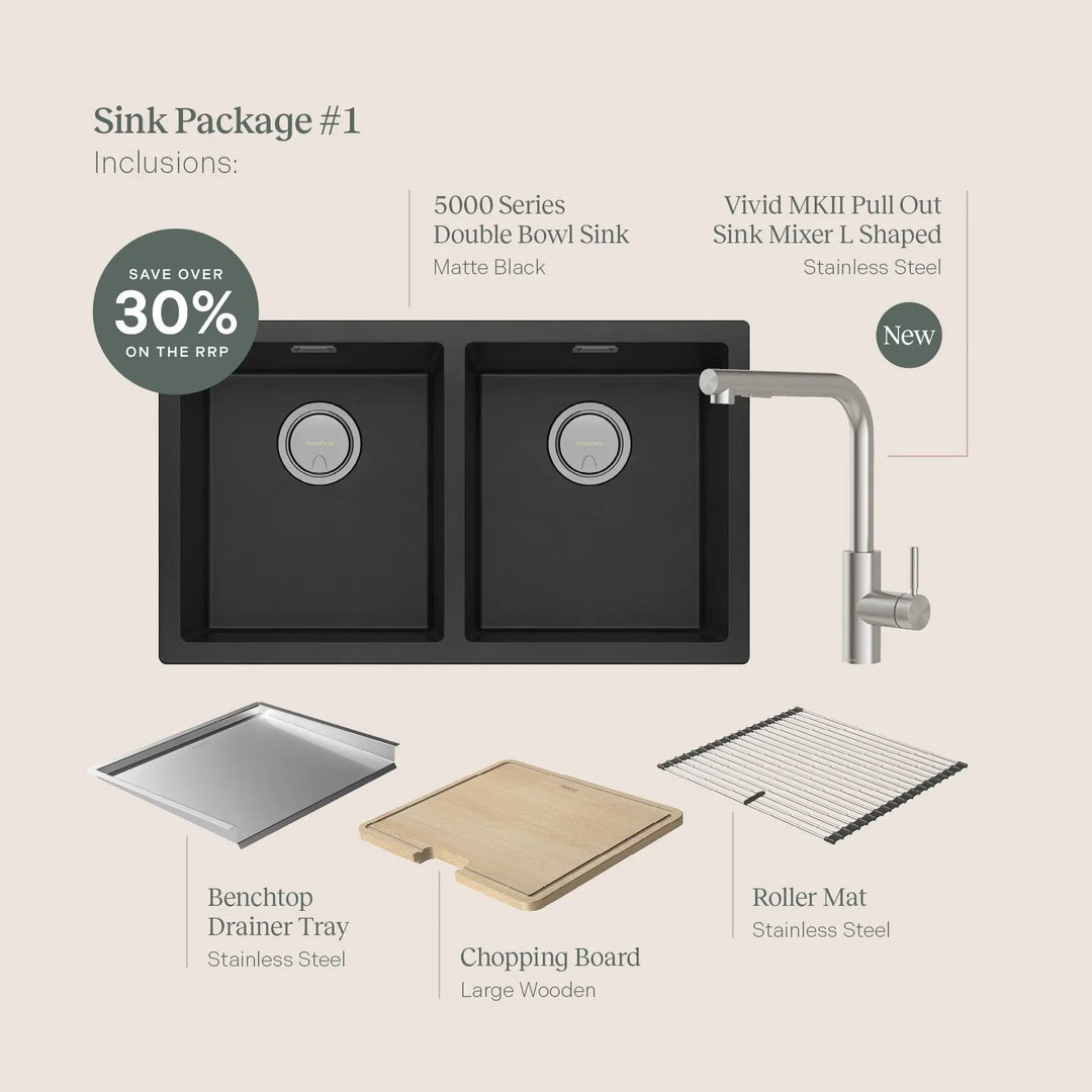 Phoenix Sink Package 1 – Matte Black Sink &amp; Stainless Steel Mixer Phoenix