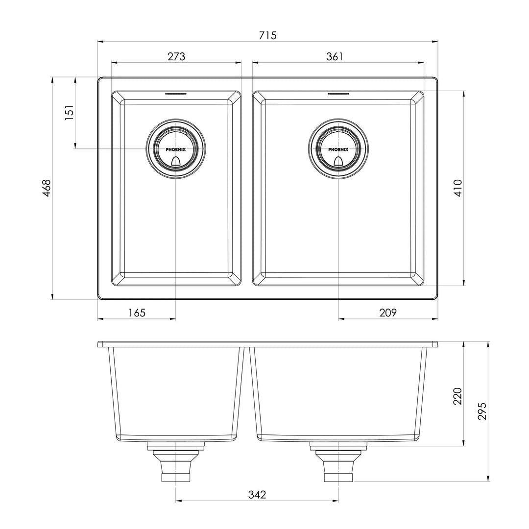 5000 Series 1 and 3/4 Bowl Sink matte black / Matte white Phoenix