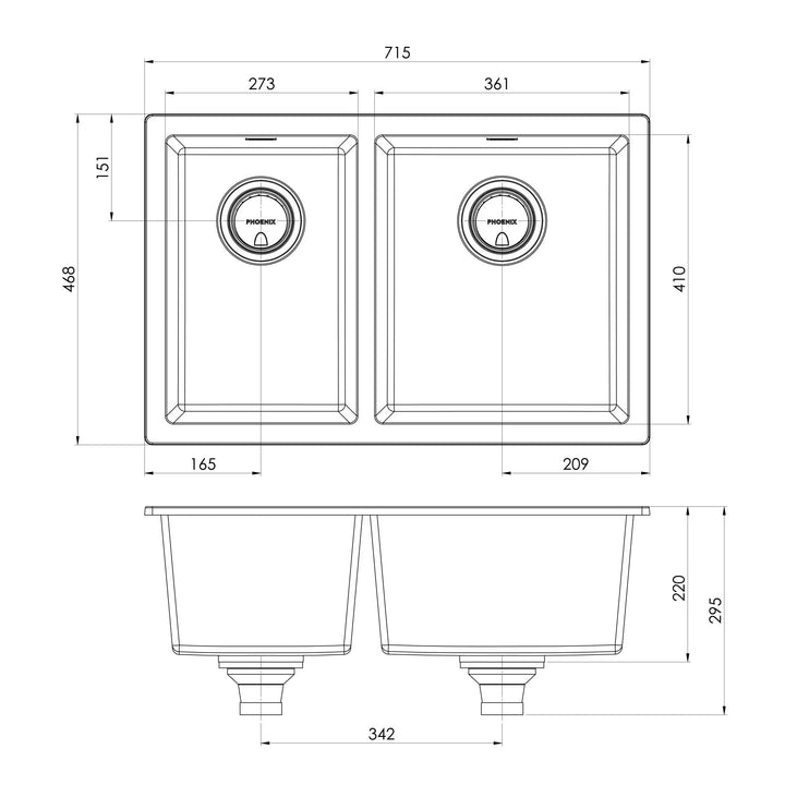 5000 Series 1 and 3/4 Bowl Sink matte black / Matte white Phoenix