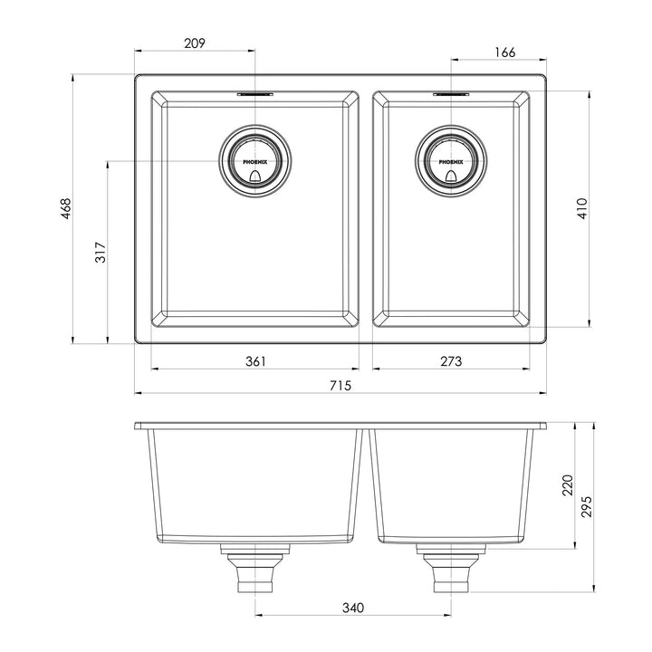 5000 Series 1 and 3/4 Bowl Sink matte black / Matte white Phoenix