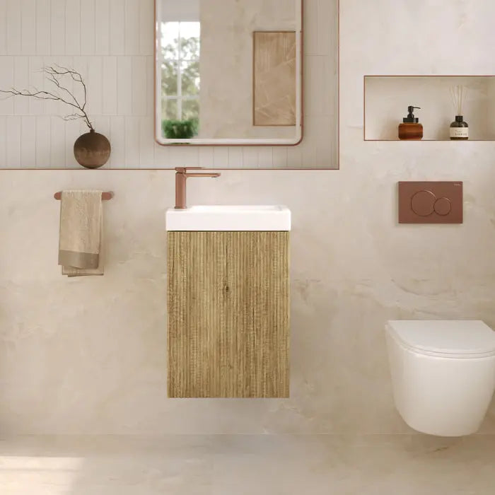 Denzel Minka 450 Wall-Hung Vanity, No Overflow, Scandi Oak Fienza