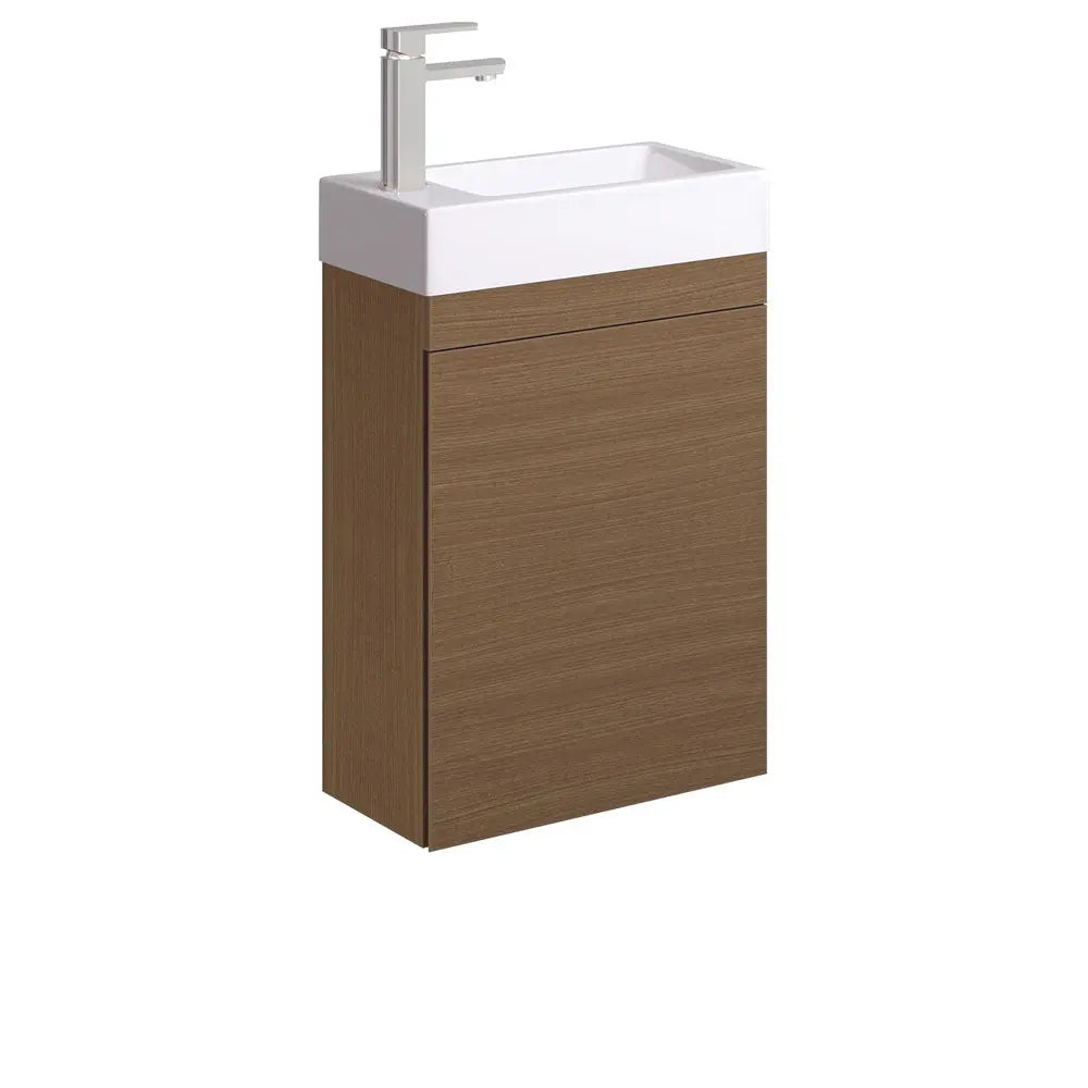 Edge 450 Ensuite/Mini Walnut Vanity - Wall Hung or Freestanding - overflow optional Fienza