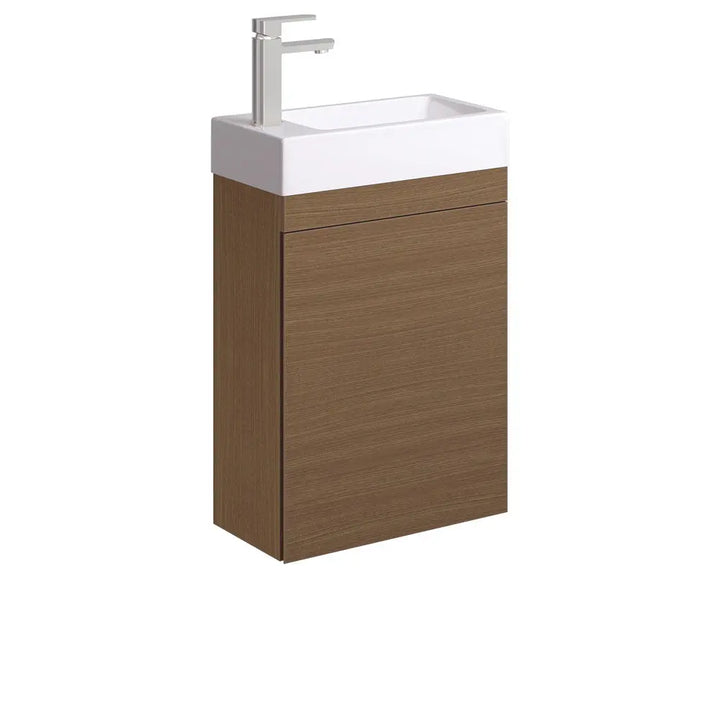 Edge 450 Ensuite/Mini Walnut Vanity - Wall Hung or Freestanding - overflow optional Fienza
