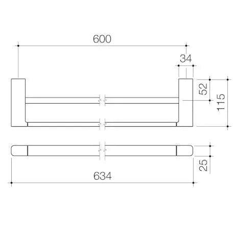 Only one left - LUNA Double TOWEL RAIL  630MM Brushed nickel Caroma
