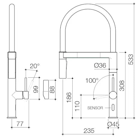 Liano II Pull Down Sensor Sink Mixer with Dual Spray Caroma