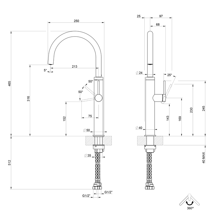 Gessi 316 Smooth Goose Neck Swivel Mixer (On Display) Gessi