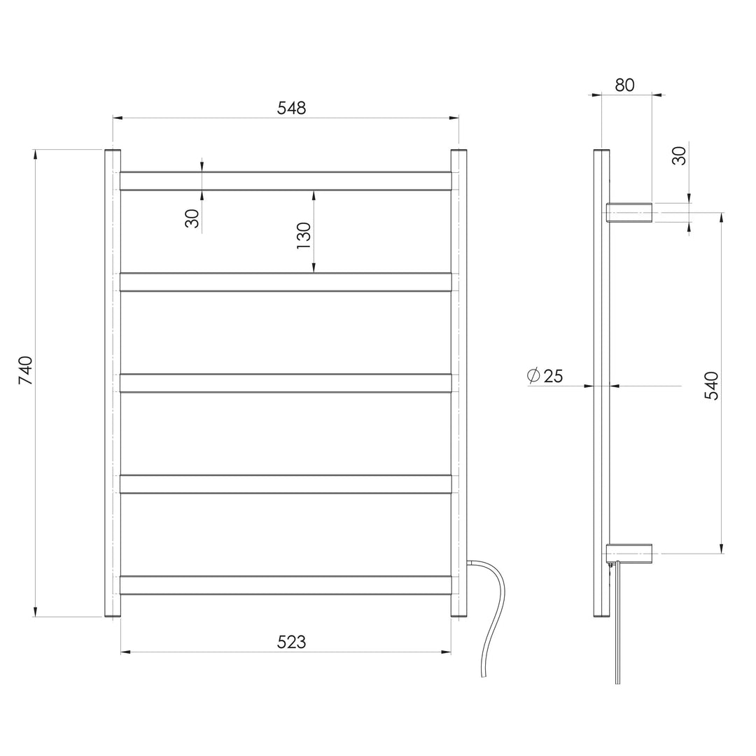 Five Flat Bar Heated Towel Ladder Phoenix