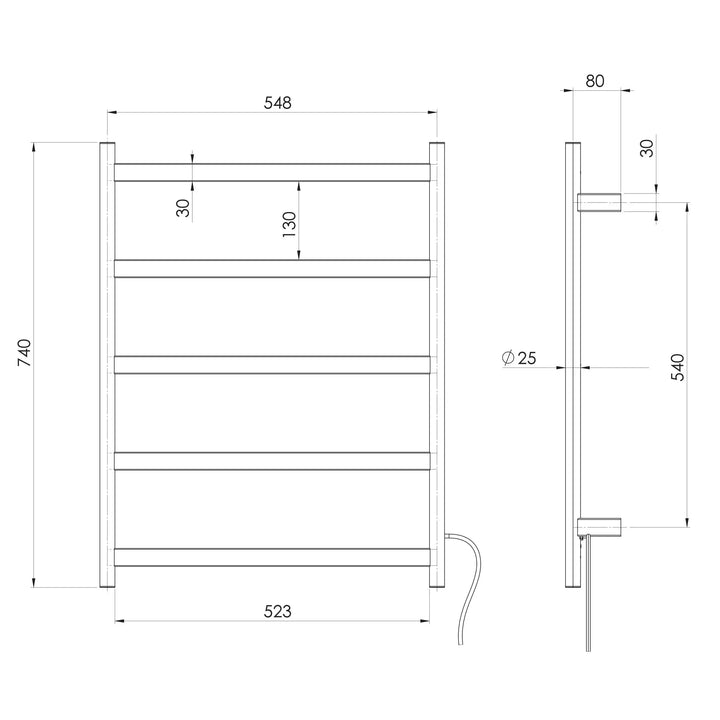 Five Flat Bar Heated Towel Ladder Phoenix