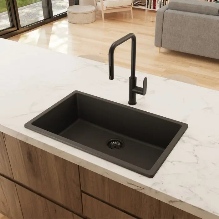 Kuro Granite 53L Single Bowl Kitchen Sink - Matte Black and White Fienza