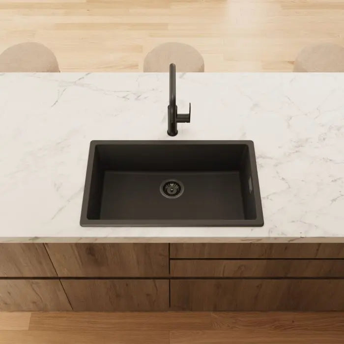 Kuro Granite 53L Single Bowl Kitchen Sink - Matte Black and White Fienza
