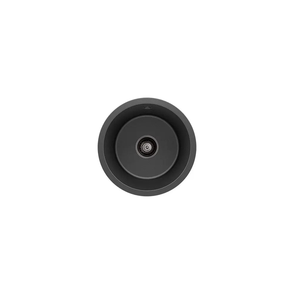 Kuro Granite 22L Round Single Bowl Kitchen Sink, Matte Black Fienza