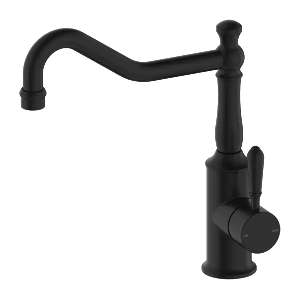 YORK SINK MIXER hook spout with Metal or Porcelain Handle Nero tapware