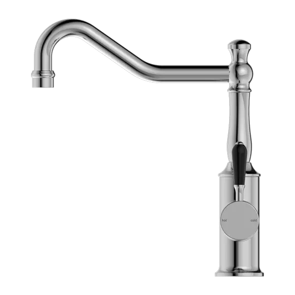 YORK SINK MIXER hook spout with Metal or Porcelain Handle Nero tapware
