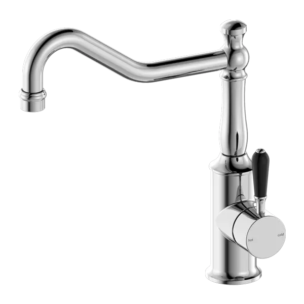 YORK SINK MIXER hook spout with Metal or Porcelain Handle Nero tapware