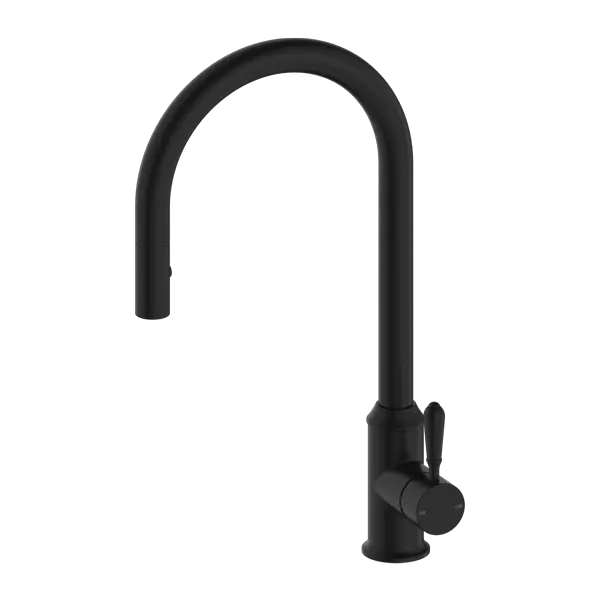 YORK PULL OUT SINK MIXER WITH VEGIE SPRAY FUNCTION with Metal or Porcelain Handle Nero tapware