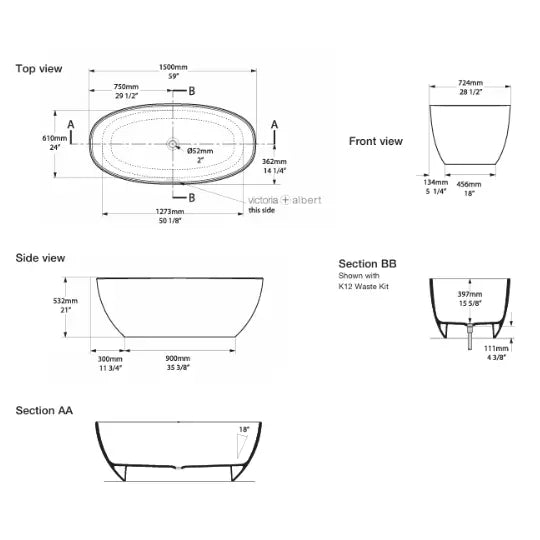 Barcelona QUARRYCAST™ Freestanding Bath 1500mm Victoria + Albert