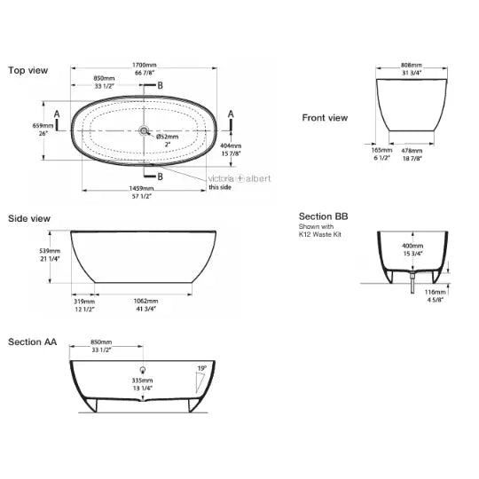 Barcelona QUARRYCAST™ Freestanding Bath 1700mm Victoria + Albert