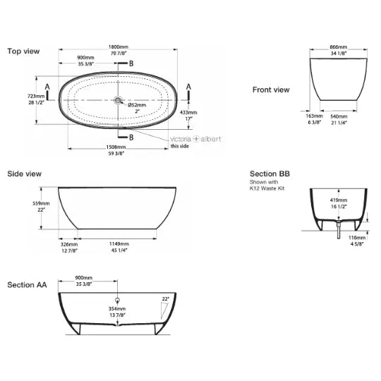 Barcelona QUARRYCAST™ Freestanding Bath 1800mm Victoria + Albert