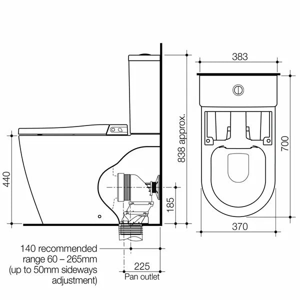 Urbane II Bidet Cleanflush® Wall Faced extended height Close Coupled Toilet Suite (with GermGard®) - Back Entry Caroma