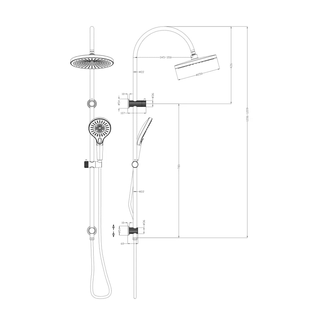 Mica Fluted Gooseneck Dual Shower Rail Bella Vista