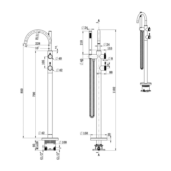 Mica Fluted Freestanding Bath Mixer with Hand Shower Bella Vista